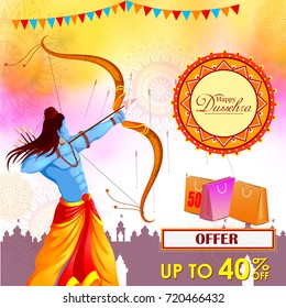vector illustration of Lord Rama killing Ravana in Happy Dussehra festival offer