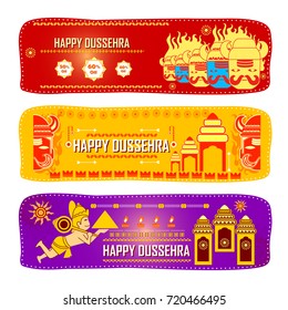 vector illustration of Lord Rama killing Ravana in Happy Dussehra festival offer