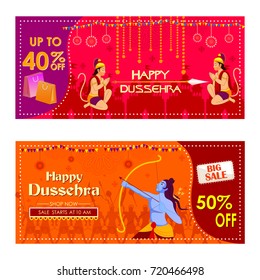 vector illustration of Lord Rama killing Ravana in Happy Dussehra festival offer