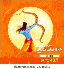 vector illustration of Lord Rama killing Ravana in Happy Dussehra festival offer