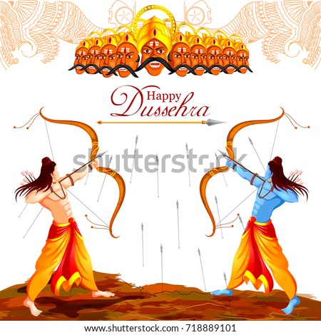 vector illustration of Lord Rama killing Ravana in Happy Dussehra festival of India