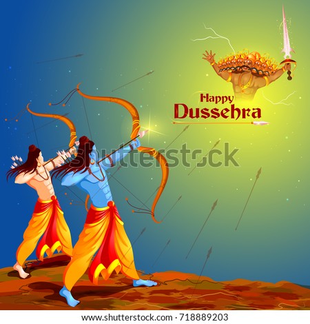 vector illustration of Lord Rama killing Ravana in Happy Dussehra festival of India