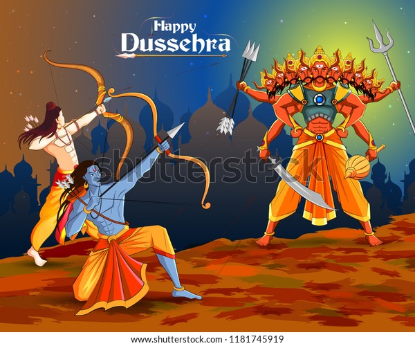 Vector Illustration Lord Rama Killing Ravana Stock Vector ...