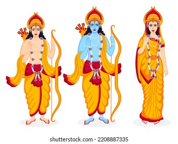 Vector illustration lord Rama   Lord Lakshman   goddess sita indian festival dussehra   diwali 