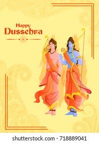 vector illustration of Lord Rama and Laxmana blessing for Happy Dussehra festival of India