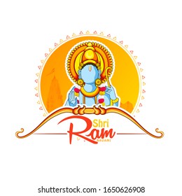 vector illustration of Lord Rama with message in hindi  Shri Ram Navami with Bow & Arrow white background