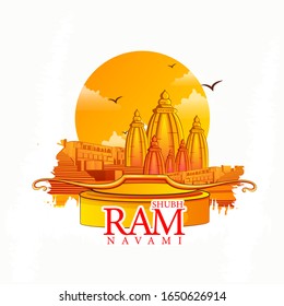 vector illustration of Lord Rama with message in hindi  Shri Ram Navami with Bow & Arrow white background