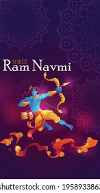 vector illustration of Lord Rama with message in Hindi Shri Ram Navami with Bow and Arrow