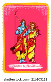 vector illustration of Lord Rama and Sita wishing Happy Dussehra