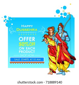 vector illustration of Lord Rama and Sita blessing for Happy Dussehra festival of India