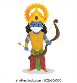 Vector illustration of Lord Rama wearing a mask. Individually on white background.