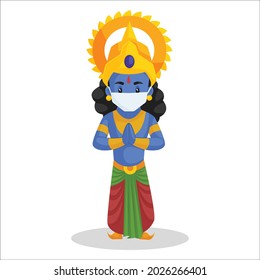 Vector illustration of Lord Rama wearing a mask. Individually on white background.