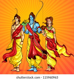 vector illustration of Lord Rama,Laxmana and Sita