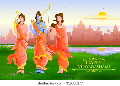 vector illustration of Lord Rama,Laxmana and Sita for Happy Dussehra