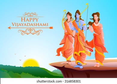 vector illustration of Lord Rama,Laxmana and Sita for Happy Dussehra