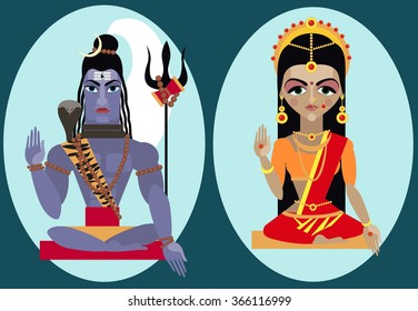 vector illustration lord Shiva and mata Parvati Traditional Hindu deity