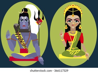 vector illustration lord Shiva and mata Parvati Traditional Hindu deity