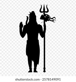 Vector illustration of Lord Shiva silhouette on transparent background