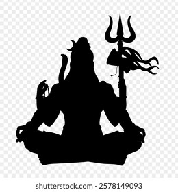 Vector illustration of Lord Shiva silhouette on transparent background