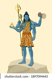 Vector illustration of Lord Shiva standing on top of a rock, Indian God of Hindu