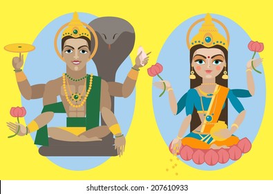 vector illustration lord Vishnu and mata Lakshmi