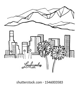 Vector illustration. Los Angeles America. Hand drawn style logo sign.