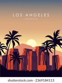 Ilustración vectorial Los Angeles California. Afiche turístico, pancarta, postal. Turismo. Viajes.