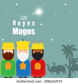 vector illustration for los reyes magos written Spanish text means three wise man