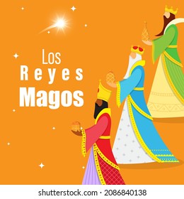 vector illustration for los reyes magos written Spanish text means three wise man