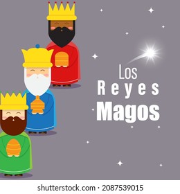vector illustration for los reyes magos written Spanish text means three wise man