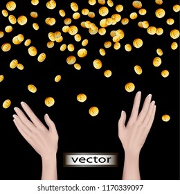 Vector illustration of lots of money, falls to catch with his hands, a symbol of wealth.