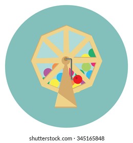 Vector Illustration Lotteries Flat Icon For Mobile And Web Applications. Rotating Lottery Drum With Bingo Balls. Lottery Spinner. Lottery Machine