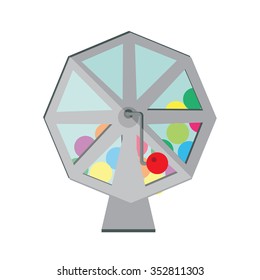 Vector Illustration Lotteries Flat Icon For Mobile And Web Applications. Rotating Lottery Drum With Bingo Balls. Lottery Spinner. Lottery Machine