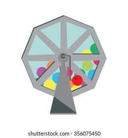 Vector Illustration Lotteries Flat Icon For Mobile And Web Applications. Rotating Lottery Drum With Bingo Balls. Lottery Spinner. Lottery Machine