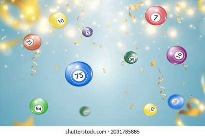 Vector illustration of lottery balls. Game or drawing of number balls.