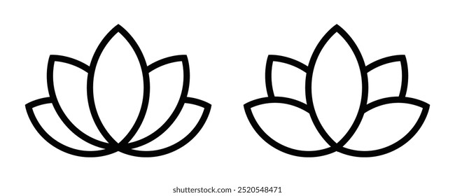 Vector illustration of lotus flower icons, ideal for themes of wellness, meditation, nature, and spirituality. Editable stroke.