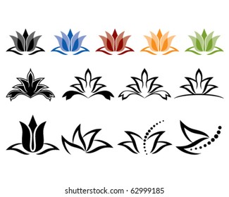 Vector illustration of lotus flower icons on a white background