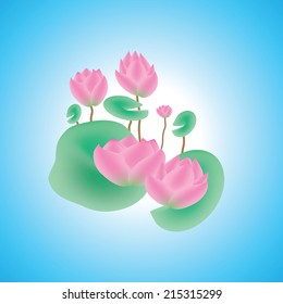 vector illustration of lotus flower on blue background