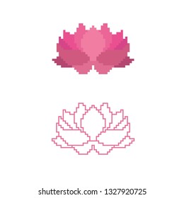 Vector illustration of a Lotus in a triangle, pixel style, which can be used as a logo, emblem, icon.