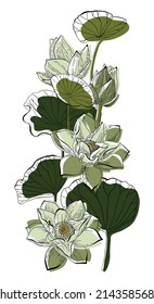 Vector illustration with lotuses for wallpapers, fabric prints, tattoos, postcards, etc.