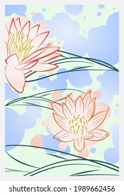 vector illustration of lotus-themed simple lines in soft and light colors