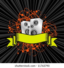 vector illustration - loud speakers and text ribbon on grunge background