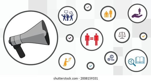 vector illustration loudspeaker and civil society icons for public speech and democracy