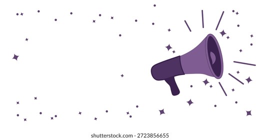 Ilustração vetorial de alto-falante com espaço de cópia em tons roxos em fundo transparente isolado. Símbolo do empoderamento, do ativismo, da liberdade de expressão, dos protestos e das manifestações de vontade das mulheres.