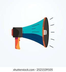 Ilustración vectorial de un altavoz, megáfono que se utiliza generalmente en carteles publicitarios que reclutan trabajadores o empleados. Altavoz de megáfono de Vector con colores vintage de los años 80 y 90.