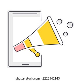 Vector illustration of a loudspeaker and a phone. Online perceptions.