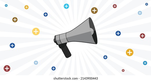 vector illustration loudspeaker with plus signs for good news and positive announcements