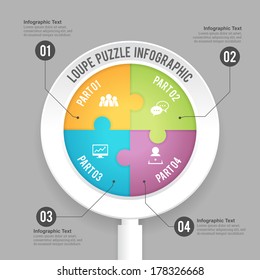 Vector illustration of loupe or magnifier puzzle infographic elements.