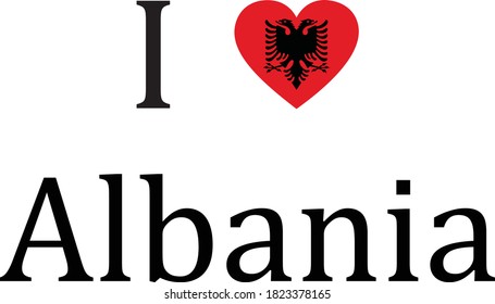 vector illustration of I love Albania design with text and national flag in heart shape on white background