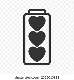 Vector illustration of love battery icon in dark color and transparent background(PNG).